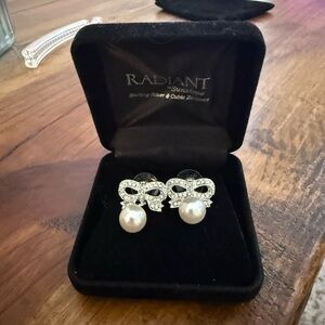 Adia Silver and Cream Pearl Bow Earrings